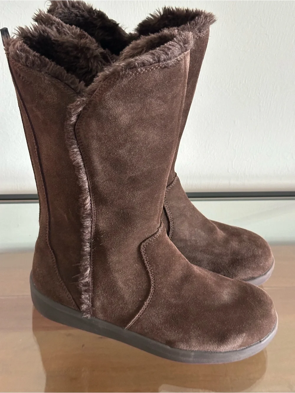L.L.Bean Vibram Arctic Grip Chocolate Brown Suede Boots PrimaLoft Waterproof